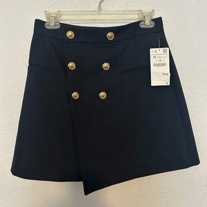 NWT Zara medium sailor nautical high rise mini skirt navy gold buttons